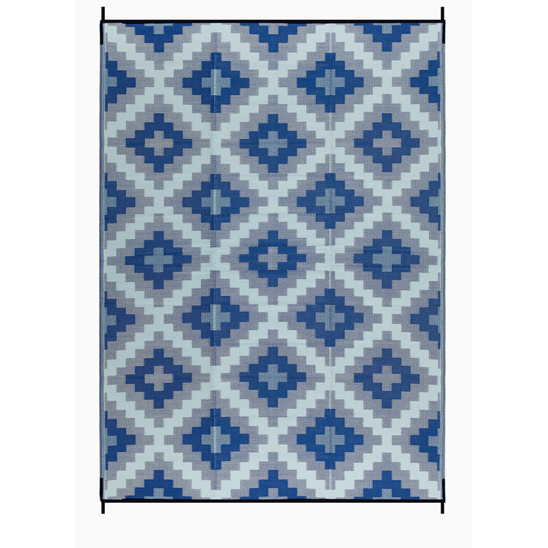 Union Rustic Outdoor Rug Recycled Plastic Straw Waterproof Patio Kornilia Blue Multi 9' x 12